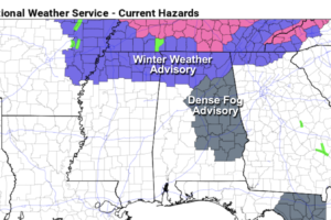 Winter Weather Advisory For Far North Alabama; Rain Elsewhere Today