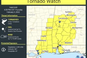 Tornado Watch Issued for Portions of Central Alabama Until 6 pm