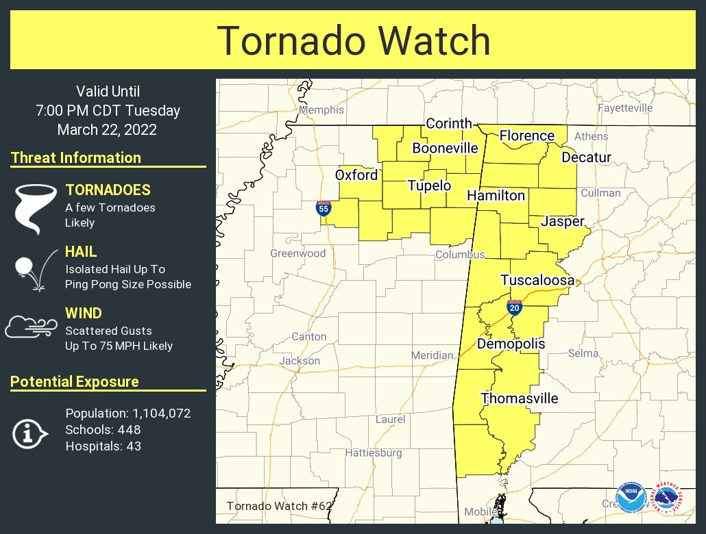 Tornado Watch Has Been Issued for All Western Counties Until 7 pm The