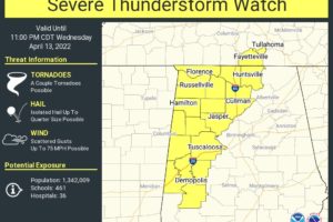 Severe Thunderstorm Watch for Parts of Western Alabama Until 11 p.m.