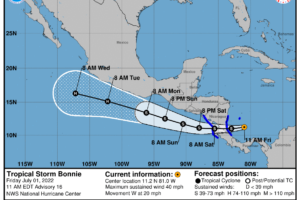 Tropical Storm Bonnie Forms Over the Western Caribbean