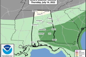 Higher Coverage Of Storms Today Over South Alabama