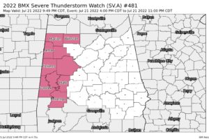 Only the Western Counties in Central Alabama Remain in the Severe T-Storm Watch