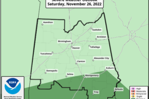 A Few Showers This Morning Over the Western Portions of Central Alabama; Marginal Risk Added for Tonight