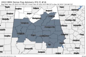 Dense Fog Advisory Issued for a Good Chunk of Central Alabama Until 7 am Saturday