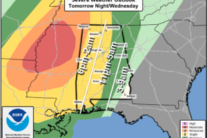 Severe Weather Threat For Alabama Tomorrow Night/Early Wednesday