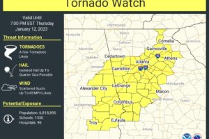 New Tornado Watch for East & Southeast Portions of Central Alabama Until 7 pm