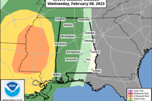 Rain Moves Into Alabama Late Tonight;  Very Low End Severe Weather Threat