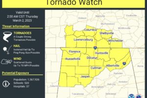 Tornado Watch Issued for Portions of North/Central Alabama Until 2 am