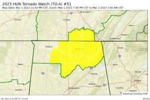 Tornado Watch Cancelled for Three Counties in the Tennessee Valley