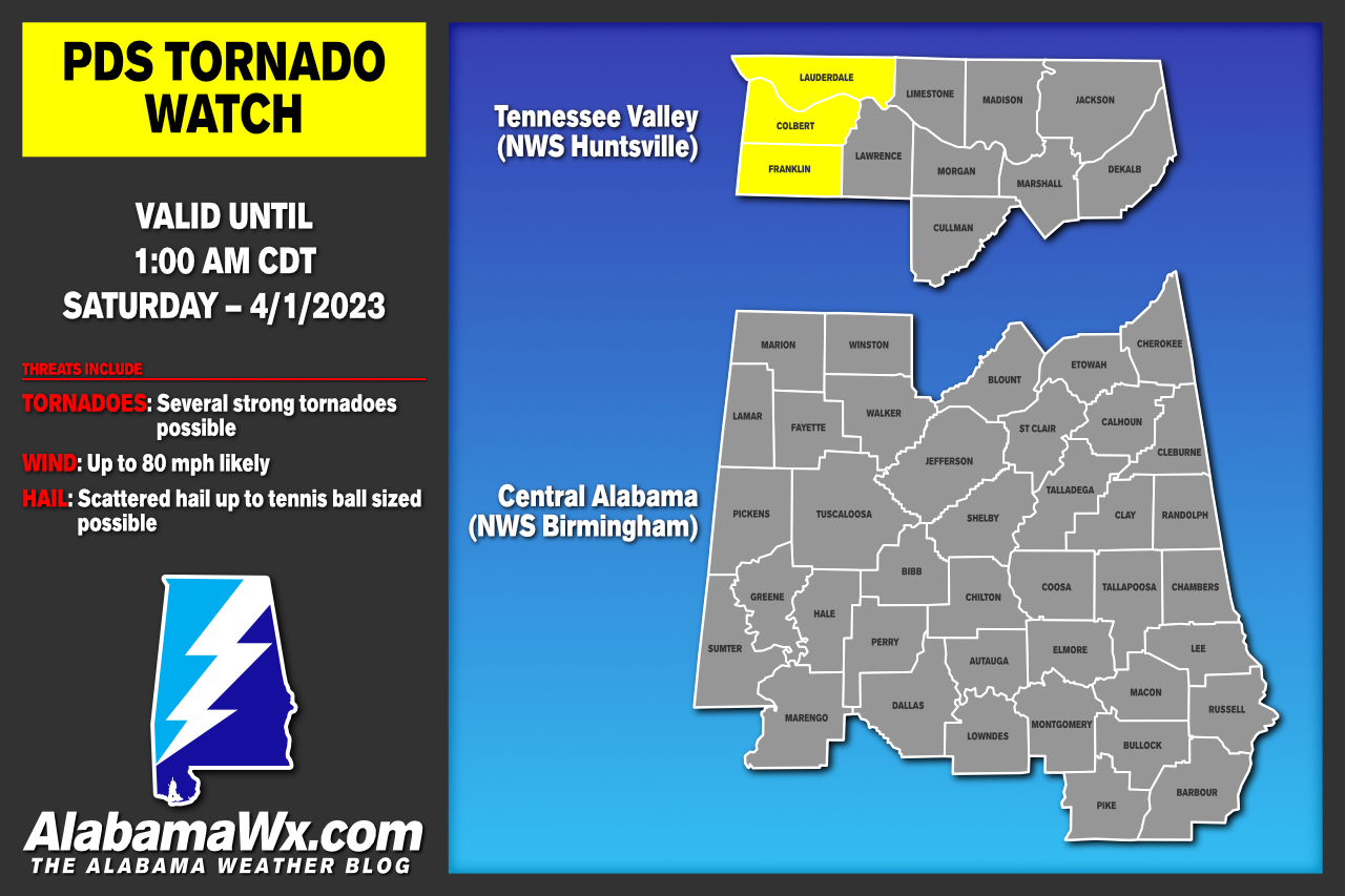 PDS Tornado Watch Issued for a Few Counties in the Tennessee Valley