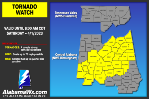 A Few Central Alabama Counties Cleared from Tornado Watch