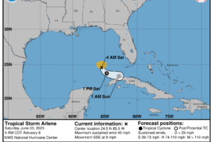 Saturday Weather Briefing — Hot & Mainly Dry Today; Arlene Forecast to Weaken Over the Weekend Saturday Weather Briefing — Hot & Mainly Dry Today; Arlene Forecast to Weaken Over the Weekend