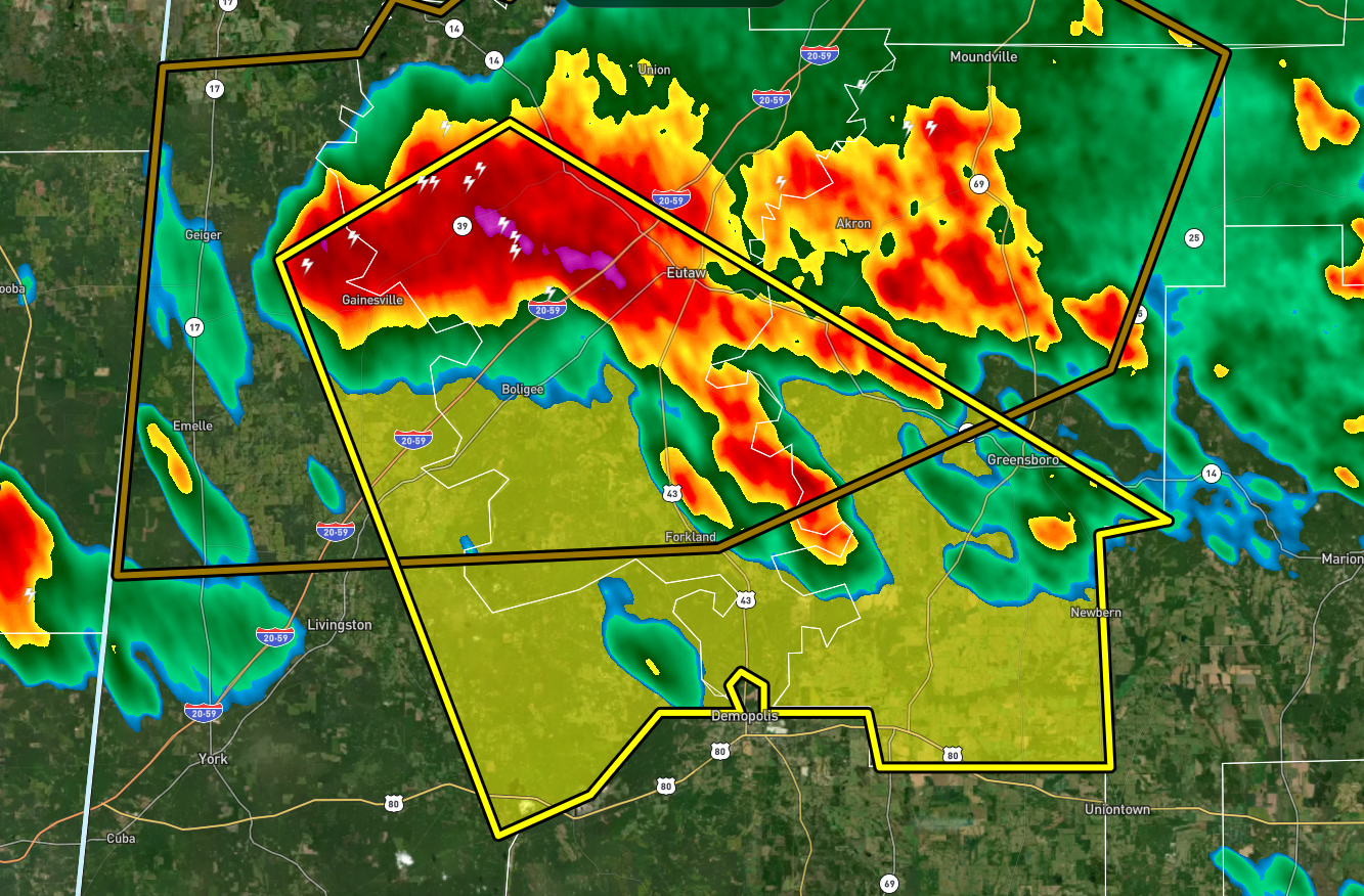 Severe TStorm Warning for Parts of Greene, Hale, Sumter Co. Until 12