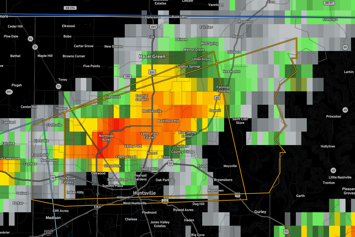 Severe Thunderstorm Warning for Parts of Madison County The Alabama