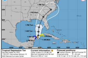TD 10 Nearly Stationary over the Yucatán Peninsula