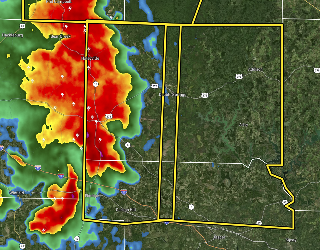 CANCELLED – Severe T-Storm Warning for Parts of Walker, Winston Co ...