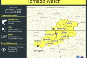 New Tornado Watch Issued for Portions of North/Central Alabama Until 2 AM