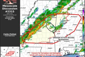 Latest Mesoscale Discussion — Severe Threat Continues for Central Alabama; New Watch Likely