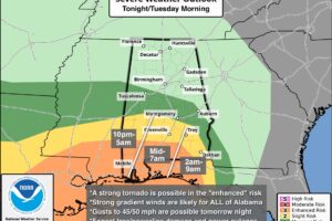 Wind/Rain For All Of Alabama Tonight; Severe Storms Near The Gulf Coast