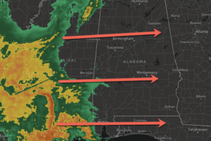 Midday Nowcast: Windy, Wet, and Stormy Wednesday for Alabama