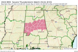 Severe Thunderstorm Watch Issued Until 9 am for Portions on Central Alabama