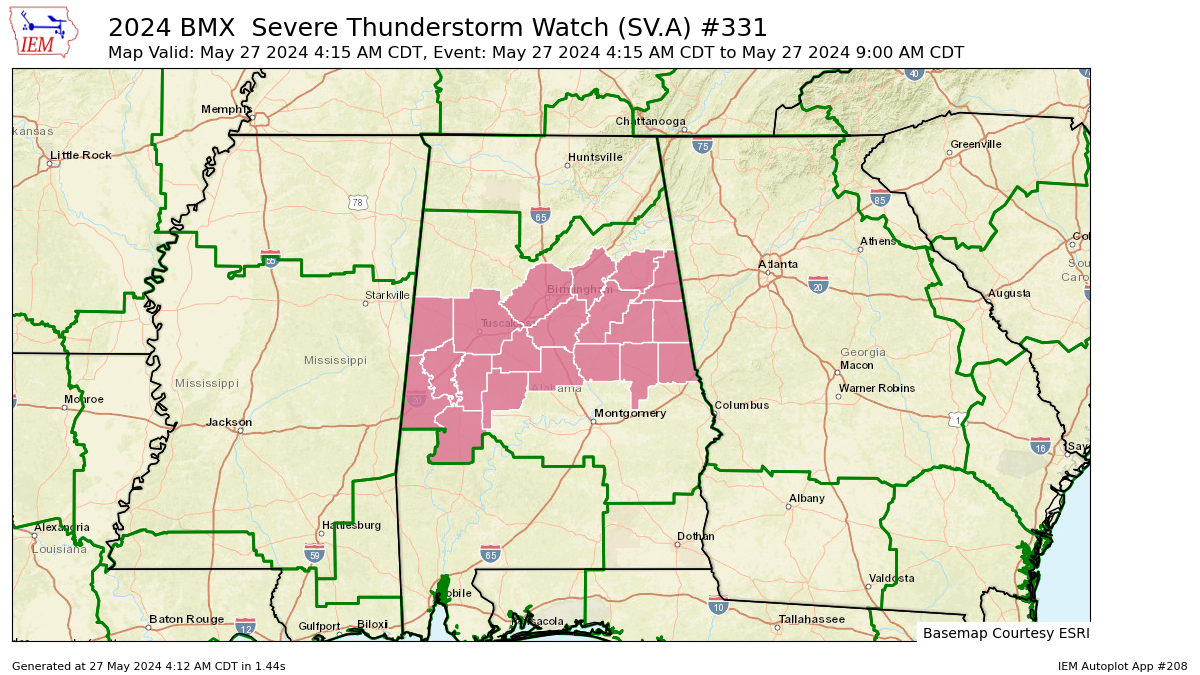 Severe Thunderstorm Watch Issued Until 9 am for Portions on Central ...