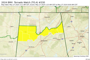 More Central Alabama Counties Added to Current Tornado Watch