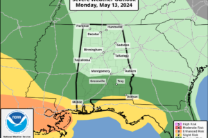 Severe Weather Threat for Central Alabama Removed for Tonight; Isolated Severe Storm Possible Tomorrow