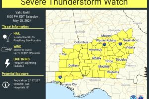 Severe Thunderstorm Watch for Southeast Alabama Until 9 p.m.