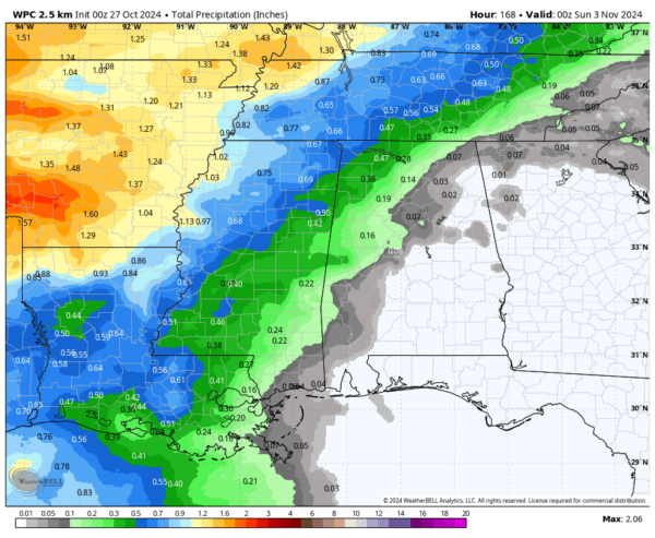 WPC projected rainfall amounts through next Saturday evening at 7PM CDT.
