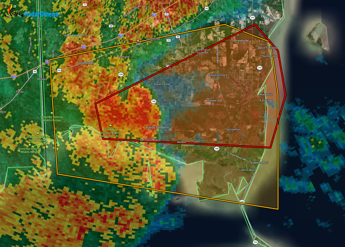 Tornado Warning for Parts of Mobile Co. Until 1215AM The Alabama
