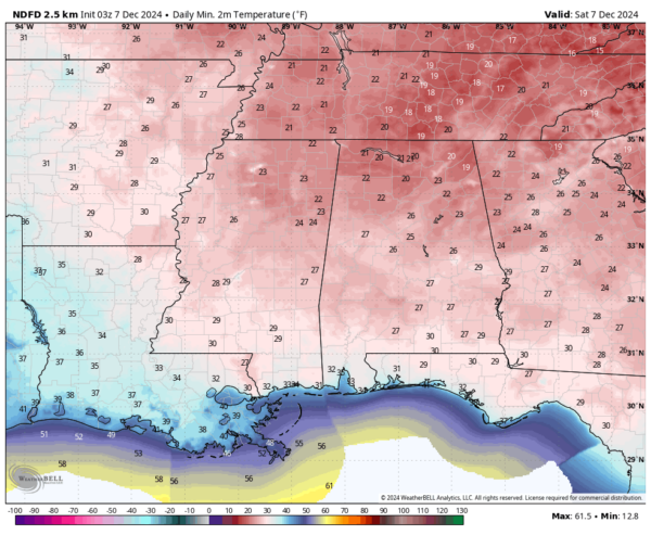 This morning's projected lows.
