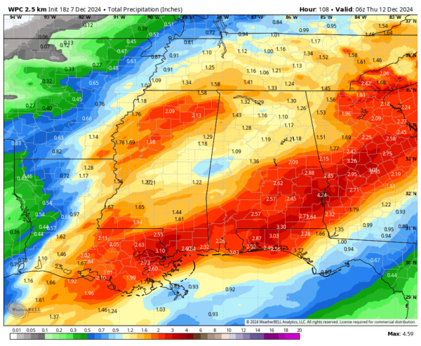 Rainfall totals from now through Wednesday night.