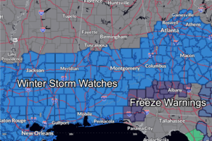 Winter Storm Watches Issued for Central and South Alabama, Advisories/Warning for Cold/Extreme Cold For all of the State
