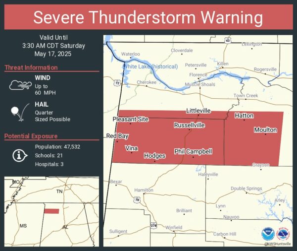 Severe Thunderstorm Warning for Colbert, Franklin, and Lawrence Counties Until 3:30 AM