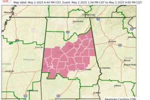 Severe Thunderstorm Watch Adjusted and Extended for Central and East Alabama