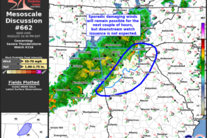 Latest Mesoscale Discussion:  Damaging Winds Possible as Storms Weaken