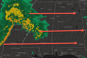 Midday Nowcast:  Rain and Strong Storms at Times